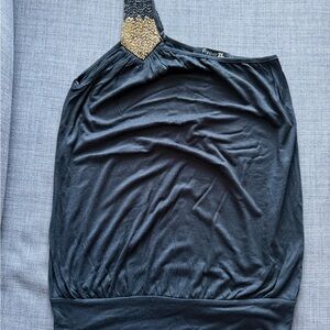 Forever 21 Black Beaded One Shoulder Tank